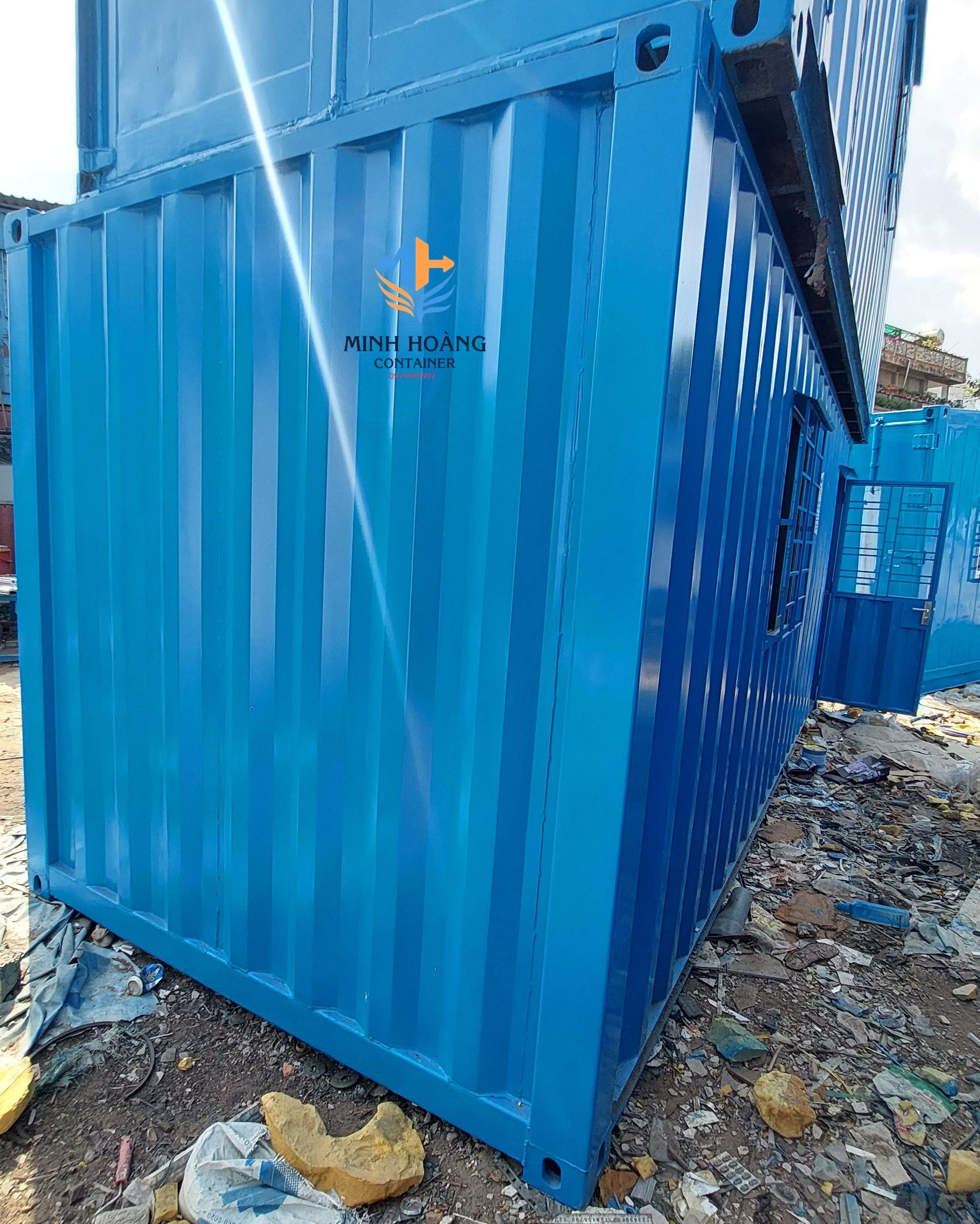 Container văn phòng 20 feet vỏ khô xanh dương đầy đủ điện đèn quạt 